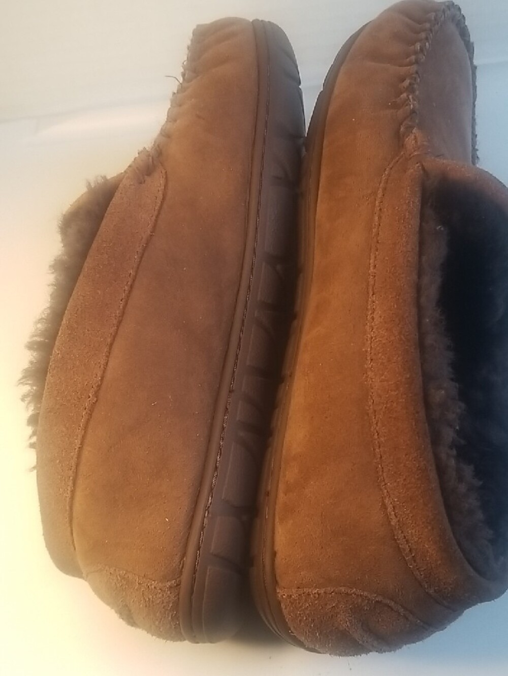 L.L. Bean Men's Brown Suede Moccasin Slippers - Dark Brown Lined Slip-Ons - Picture 10 of 10